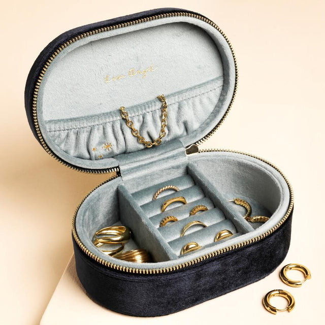 Navy Written In The Stars Velvet Oval Jewellery Case