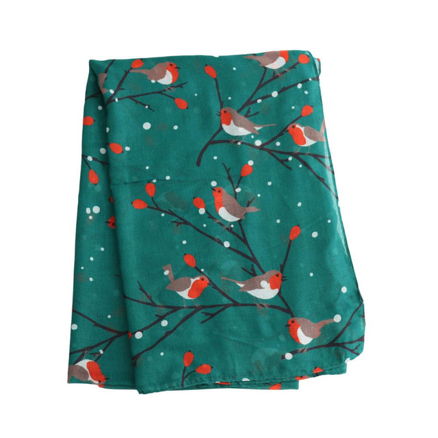 Robins on Branches Green Scarf