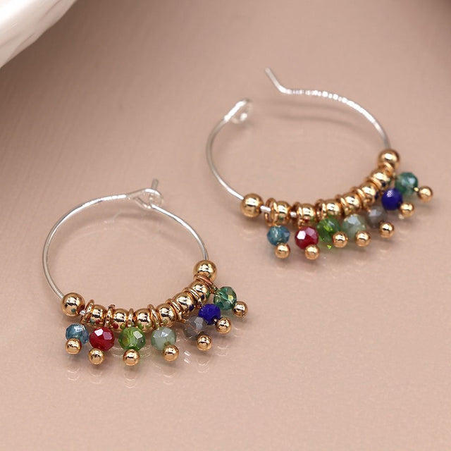 Pom Boutique Silver Plated Hoop and Multicoloured Bead Earrings