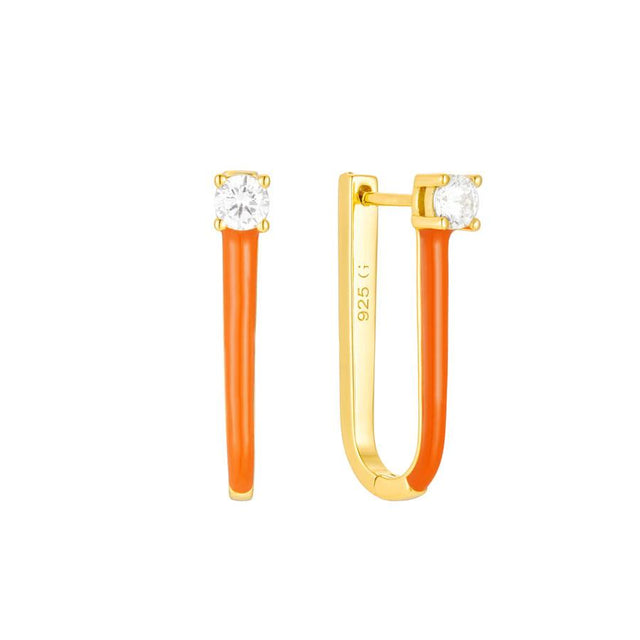 Gold Trip Apricot Enamel Oval Hoop Gold Earrings Close Up