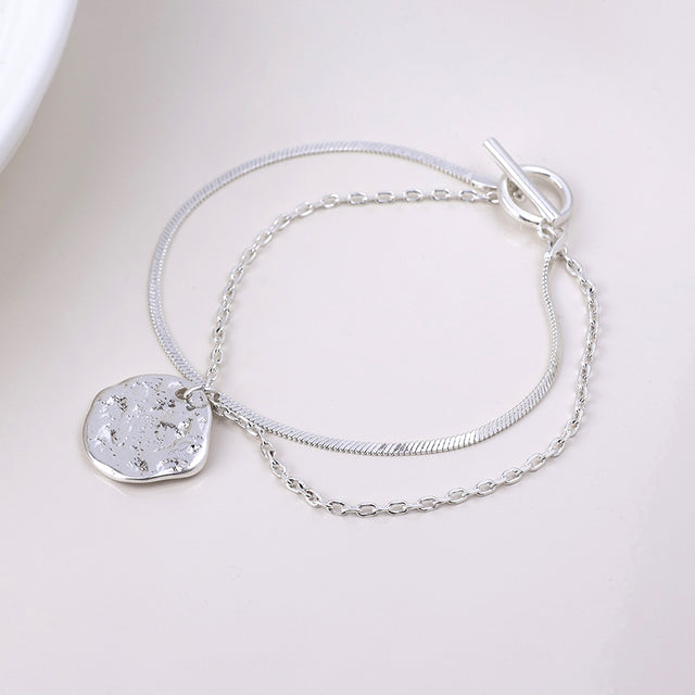 Worn Silver Solstice Eclipse Double Chain Bracelet