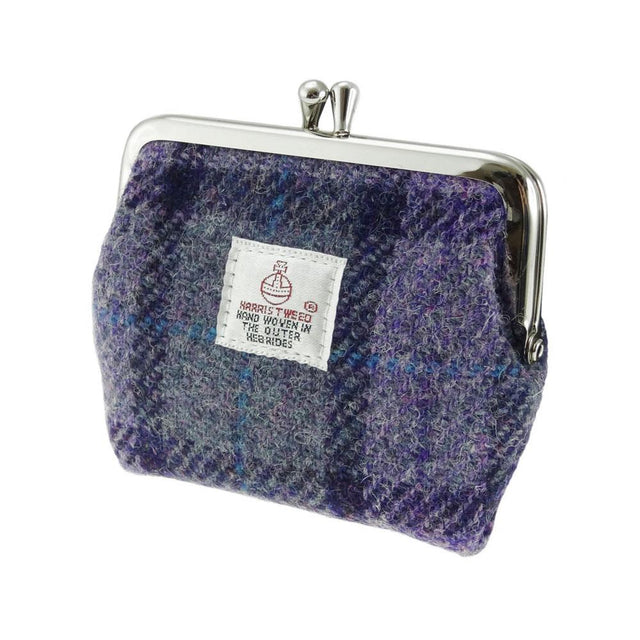 Harris Tweed Eigg Clasp Purse in Bold Purple Check