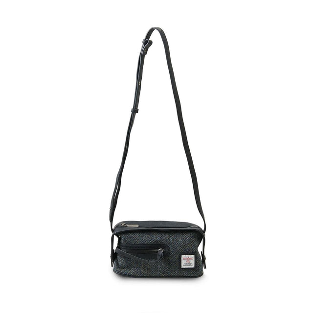 Harris Tweed The Harley Black and Grey Herringbone Cross Body Bag Full Length