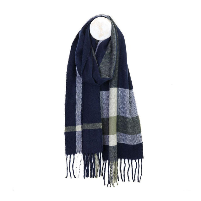 Navy and Khaki Check Men's Scarf
