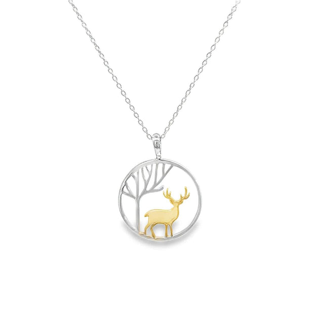 Stag Night Circle Pendant Necklace