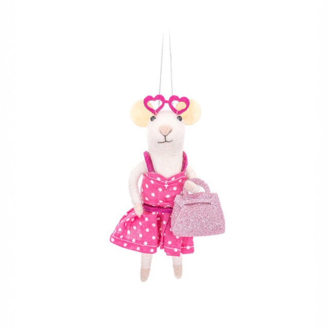 Pink Dress Mouse Felt Hanging Decoration