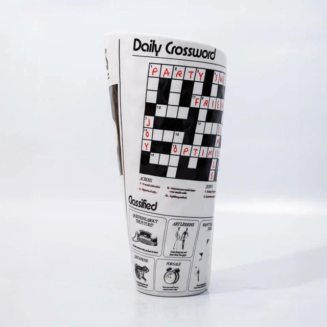 Newspaper Ceramic Vase on white background