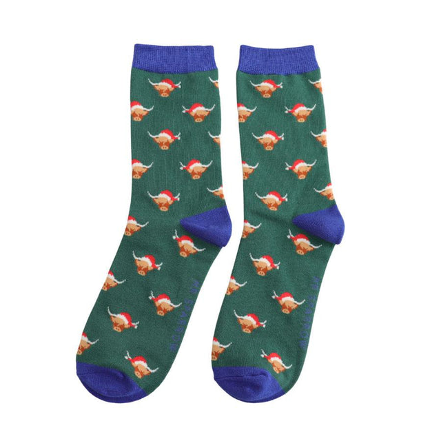 Christmas Highland Cows Men's Matchbox Socks