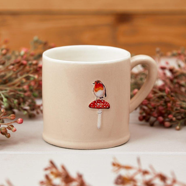Robin and Mushroom Ceramic Mug