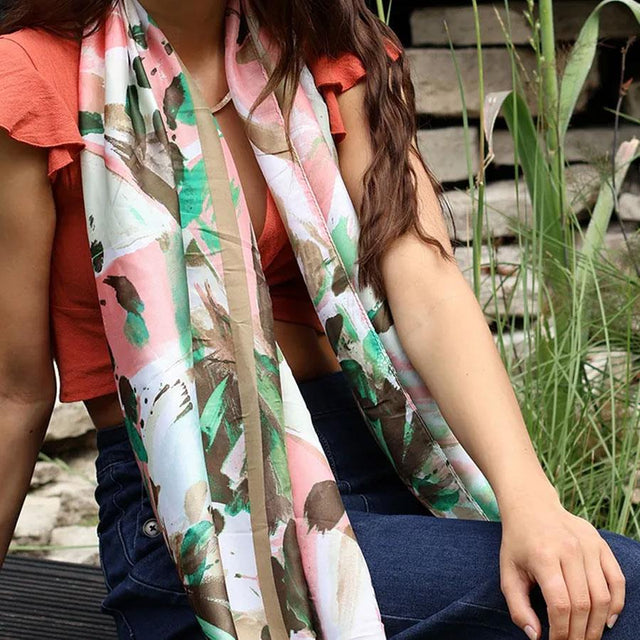 Pink and Green Brush Stroke Print Scarf