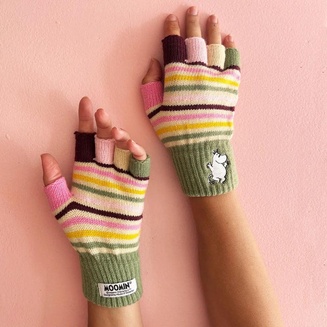 Moomin Stripy Fingerless Gloves Detail View