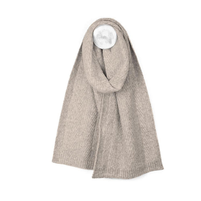 Oatmeal Beige Herringbone Knit Scarf