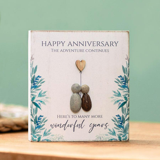 Anniversary Pebble Wooden Block Decoration