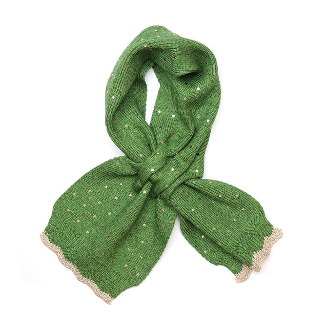 Green Metallic Spot Knit Pull Through Scarf