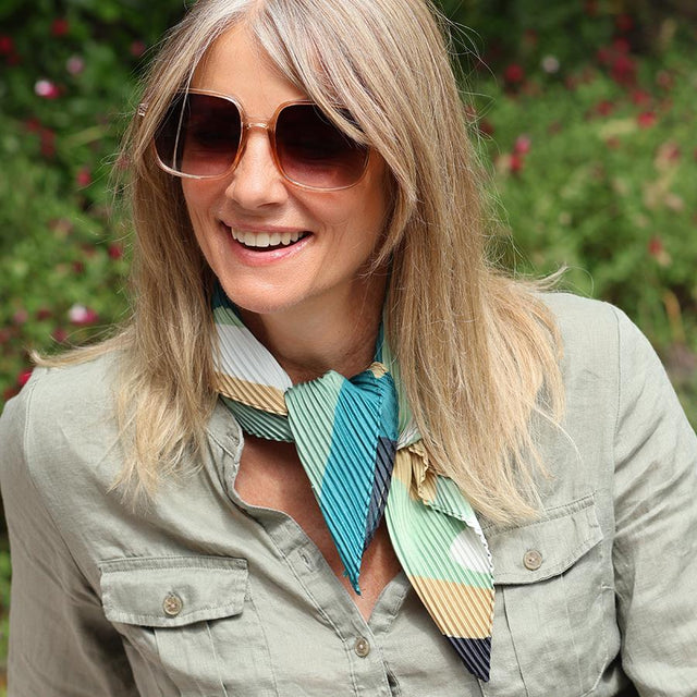 Beige and Green Mix Patterned Short Scarf