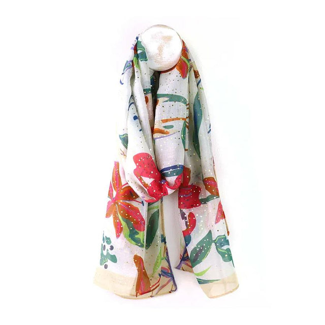 Red Tropical Floral Print Scarf