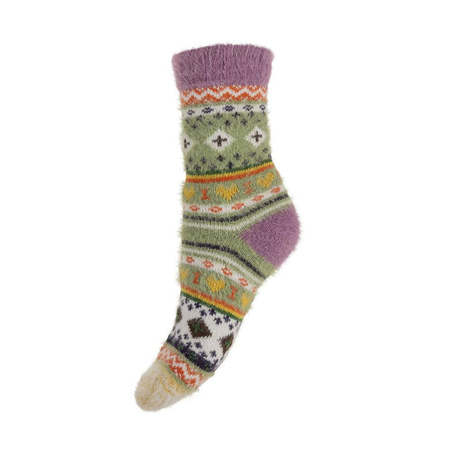 Purple and Green Patterned Wool Blend Women's Socks