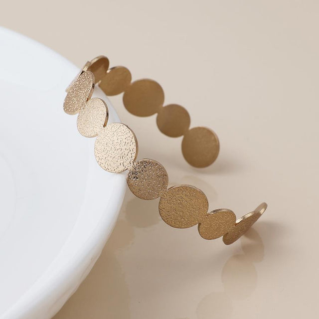 Brushed Faux Gold Discs Open Back Bangle