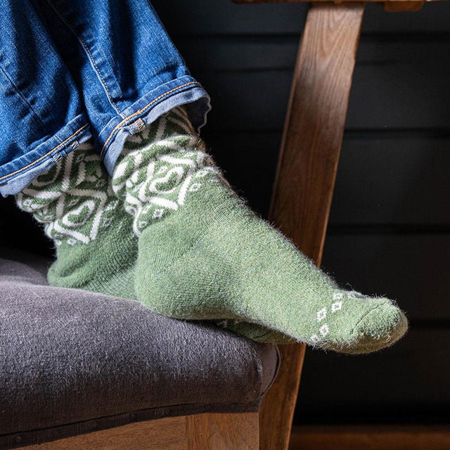 Green Scandi Diamond Heart Ankle Socks