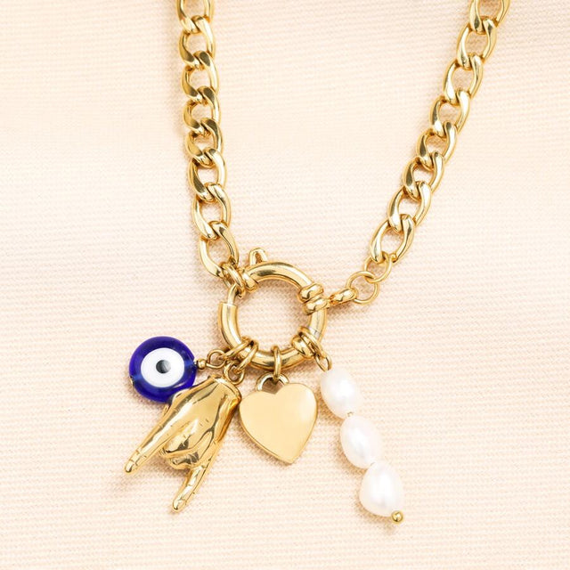 Chunky Charm Necklace in Gold