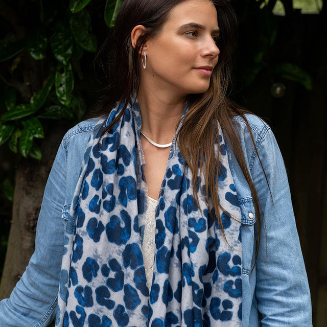Navy Painterly Animal Print Scarf