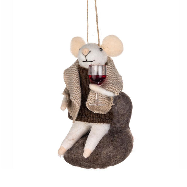 Nightcap Mouse Sitting with Blanket Felt Hanging Decoration