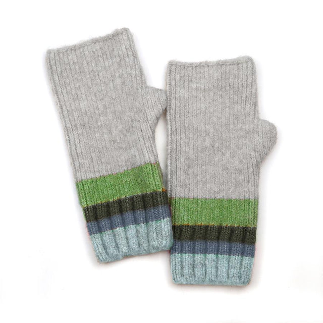 Denim, Grey and Green Mix Multi Stripe Wristwarmers