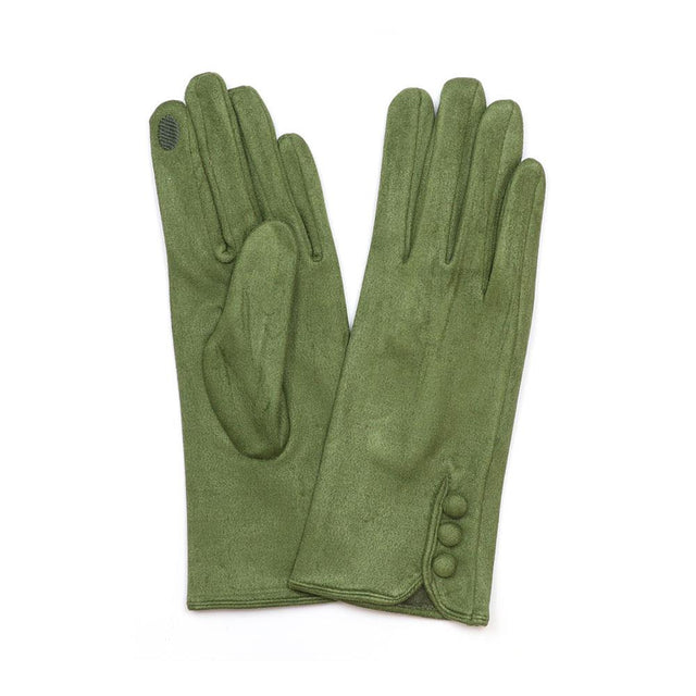 Green Faux Suede Gloves With Stitch Detail