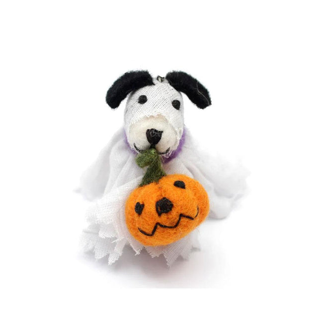 Ghost Dog with Pumpkin Felt Hanging Decoration