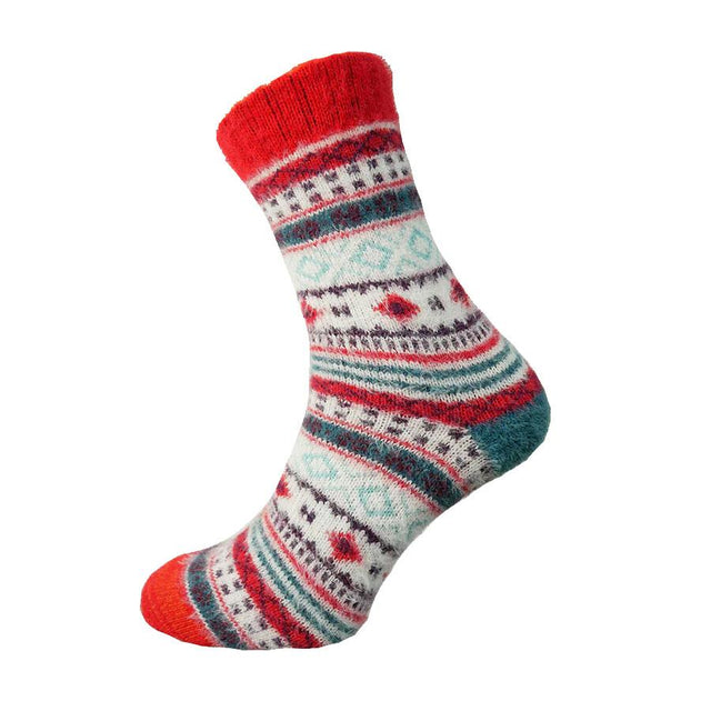 Joya Red, Teal and Cream Patterned Wool Blend Men's Socks