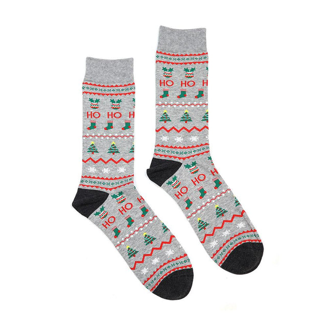 Grey and Red Ho Ho Ho Christmas Socks