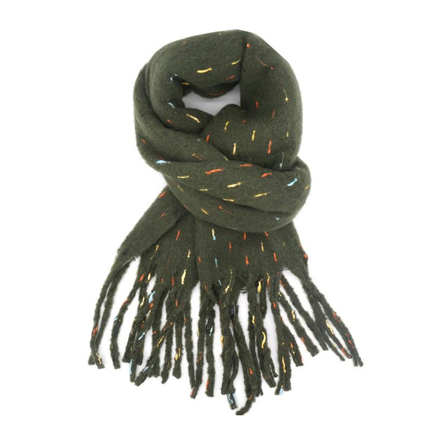 Olive Green with Multi Colour Stitches Scarf