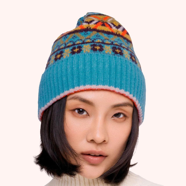 Teal Fairisle Beanie Hat