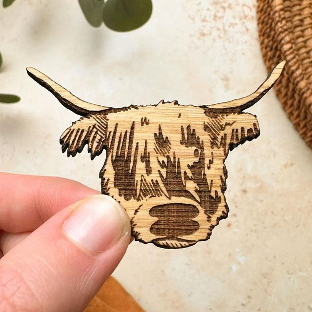 Highland Cow Head Wood Magnet