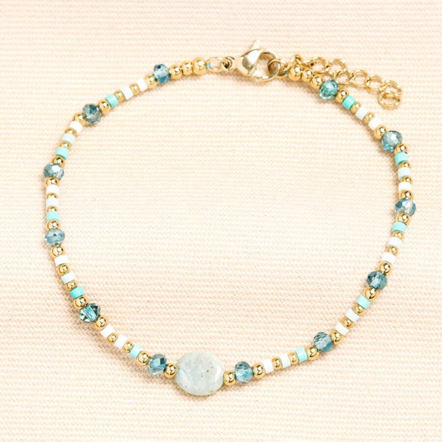 Semi-Precious Beaded Blue Oval Charm Bracelet
