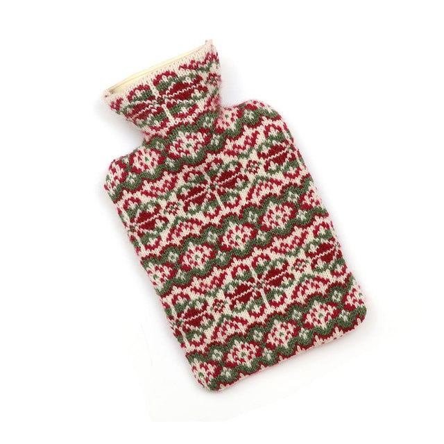 Cream, Red and Khaki Festive Knit Hotwater Bottle