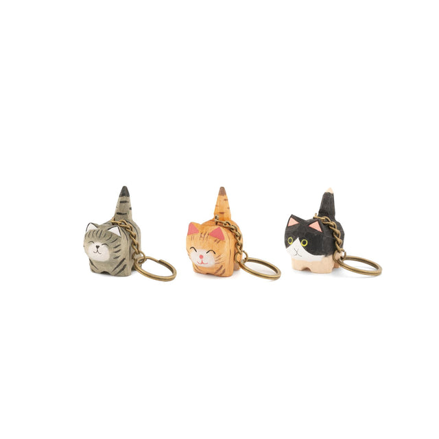 Standing Cat Wooden Keyring - Assorted Designs