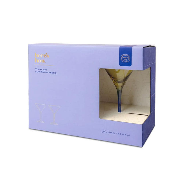 Olive and Cobalt Blue Martini Glasses Set