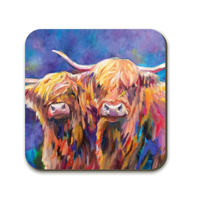 Highland Cow Couple Coaster