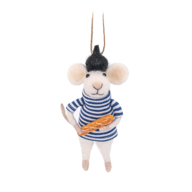 French Mouse with Baguette Felt Hanging Decoration
