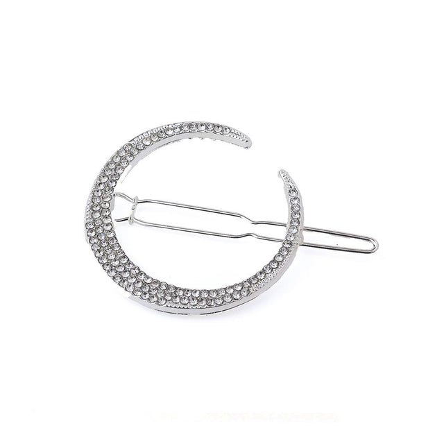 Silver Crystal Crescent Moon Hair Clip