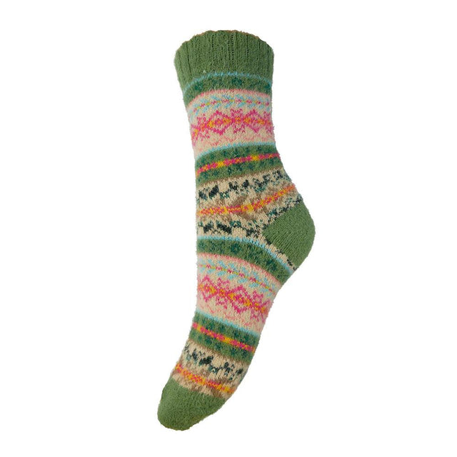 Green Tone Fairisle Pattern Women's Socks Close Up