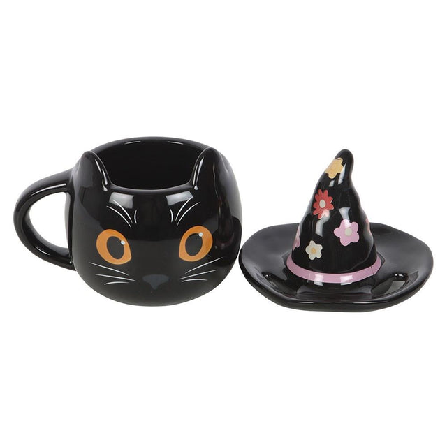 Groovy Black Witch Cat Mug with Lid