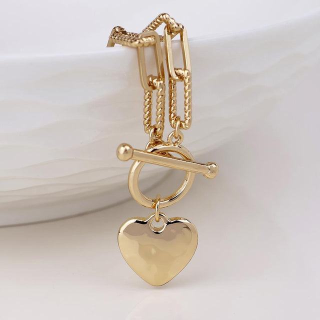 Faux Gold Plated Heart T-Bar Necklace