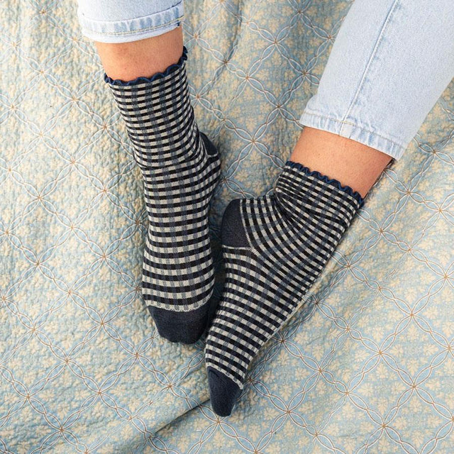 Navy Gingham Women's Socks