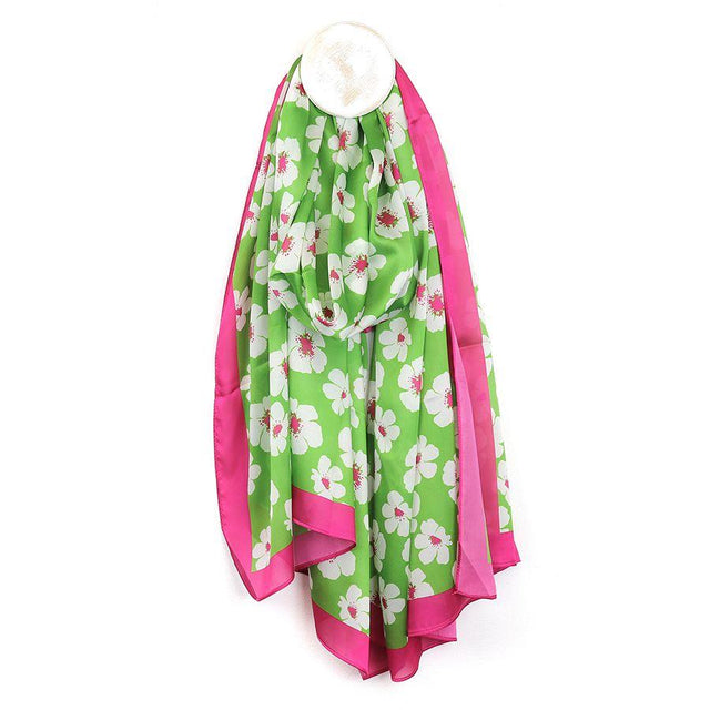 Pom Boutique Lime Green and Pink Pansy Print Scarf