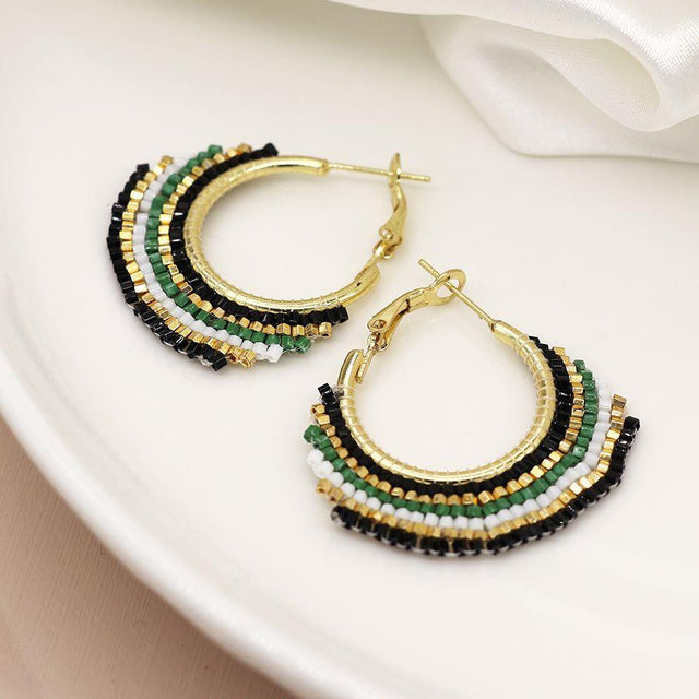 Pom Boutique Striped Beaded Hoop Earrings