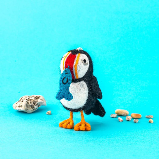 Puffin with Fish Felt Hanging Decoration