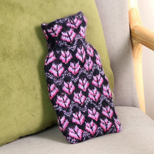 Lilac & Black Scandi Flower Mini Hot Water Bottle
