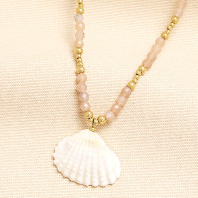 Dusky Pink Beaded Shell Pendant Necklace